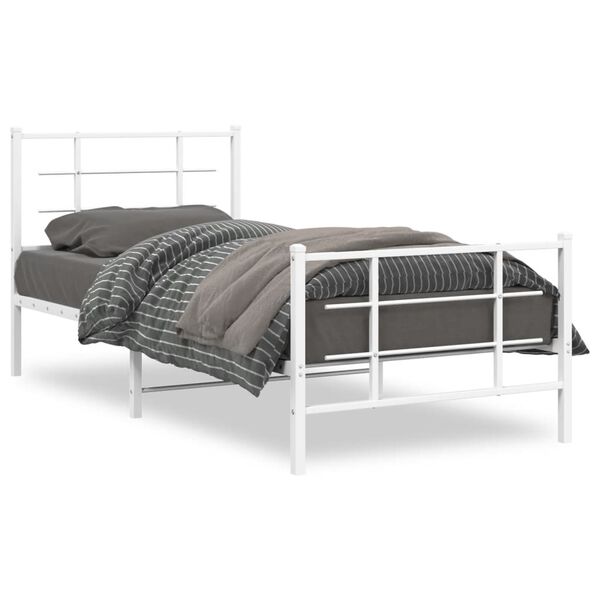 vidaXL Bedframe met hoofd- en voeteneinde metaal wit 90x200 cm