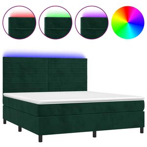 vidaXL Boxspring met matras en LED fluweel donkergroen 180x200 cm