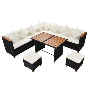 vidaXL 7-delige Loungeset met kussens poly rattan zwart