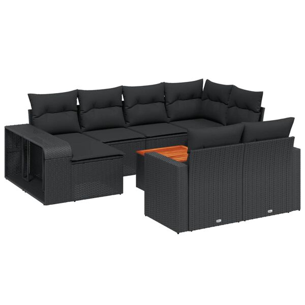 vidaXL 11-delige Loungeset met kussens poly rattan zwart