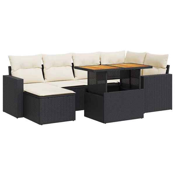vidaXL 7-delige Loungeset met kussens poly rattan zwart
