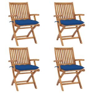 vidaXL Opklapbare stoelen met kussens, 4 stuks, massief teakhout
