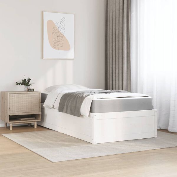 vidaXL Bed met matras massief grenenhout wit 90x200 cm
