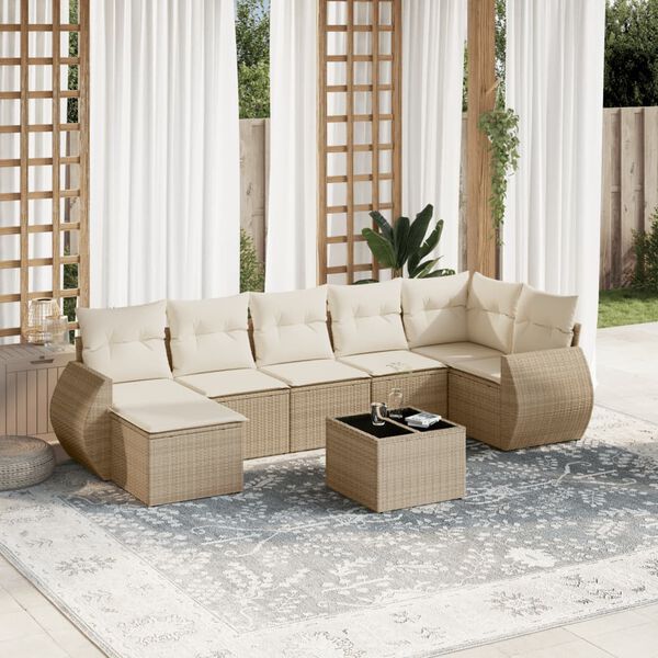 vidaXL 8-delige Loungeset met kussens poly rattan beige