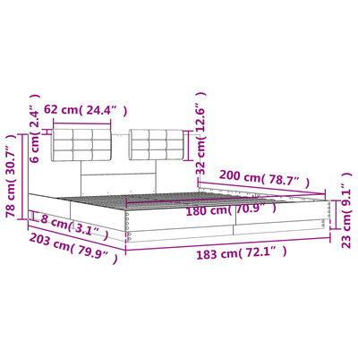 vidaXL Bedframe met hoofdeinde bewerkt hout sonoma eiken 180x200 cm