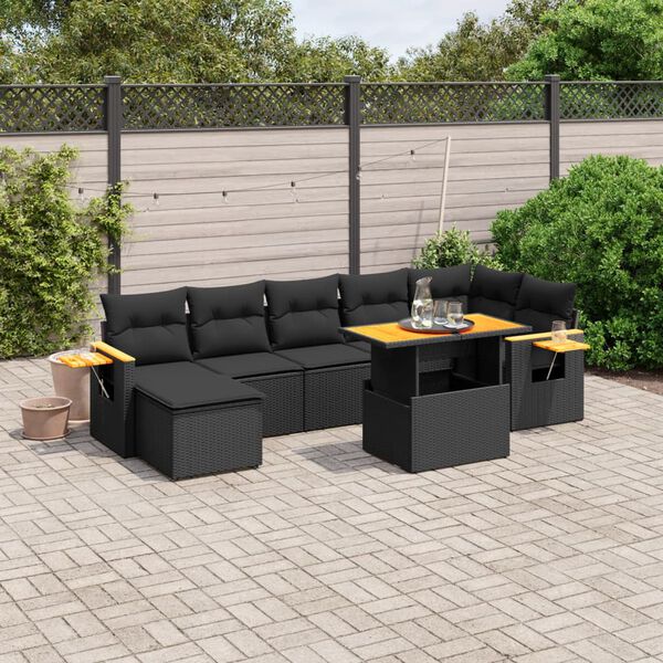 vidaXL 8-delige Loungeset met kussens poly rattan acacia beige