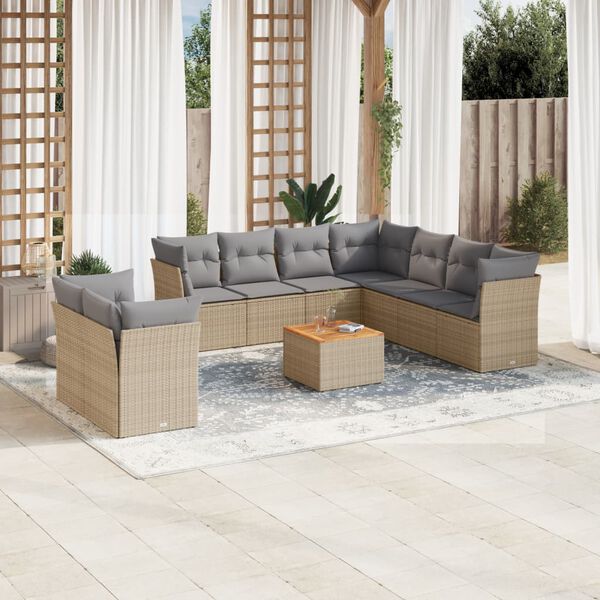 vidaXL 11-delige Loungeset met kussens poly rattan gemengd beige