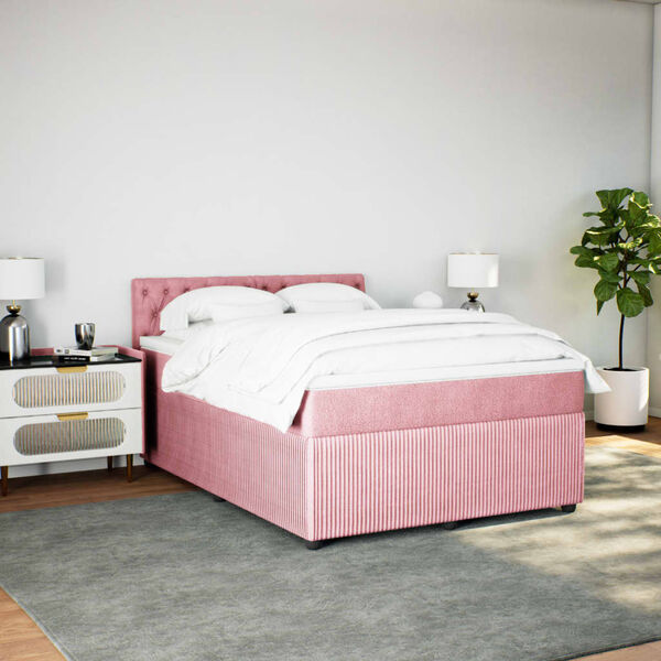 vidaXL Boxspring met matras fluweel roze 160x200 cm