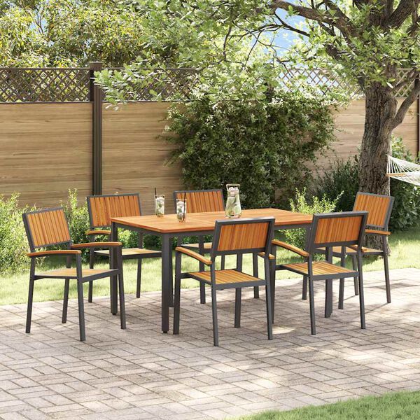 vidaXL Tuin Eetset 7 pcs Zwart en bruin Staal en massief acaciahout