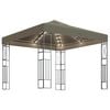 vidaXL Prieel met LED-lichtslinger 3x3 m stof taupe
