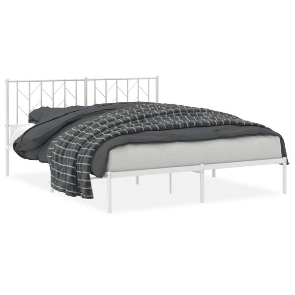 vidaXL Bedframe met hoofdbord metaal wit 160x200 cm