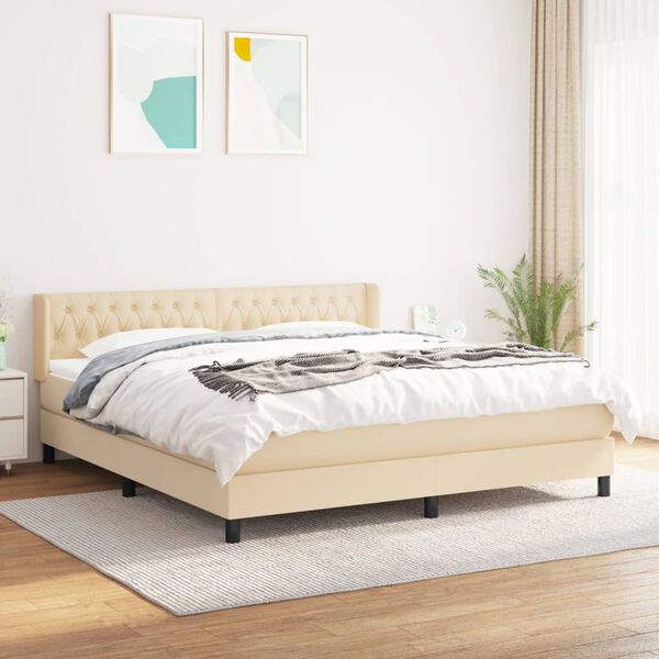 vidaXL Boxspring met matras stof cr&egrave;mekleurig 180x200 cm