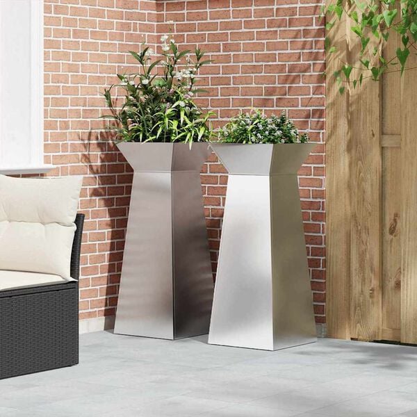 vidaXL Pilaar Plantenbak 2 pcs Zilver 40 x 40 x 100 cm