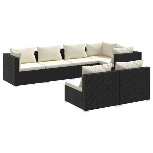 vidaXL 7-delige Loungeset met kussens poly rattan zwart