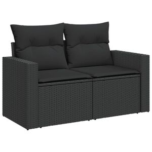 vidaXL Tuinbank met kussens 2-zits zwart poly rattan