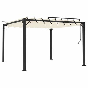 vidaXL Prieel met lamellendak 3x3 m stof en aluminium cr&egrave;mekleurig