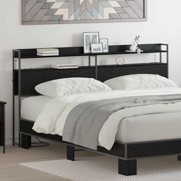 vidaXL Opslag hoofdbord met plank Zwart eiken 200 cm Bewerkt hout