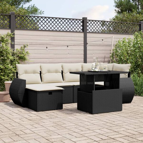 vidaXL 7-delige Loungeset met kussens poly rattan zwart