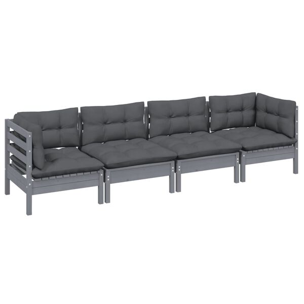 vidaXL 4-delige Loungeset met kussens massief grenenhout