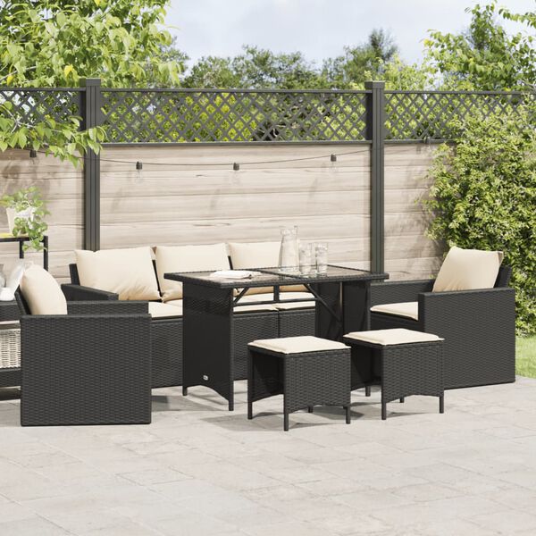 vidaXL 6-delige Loungeset met kussens poly rattan zwart
