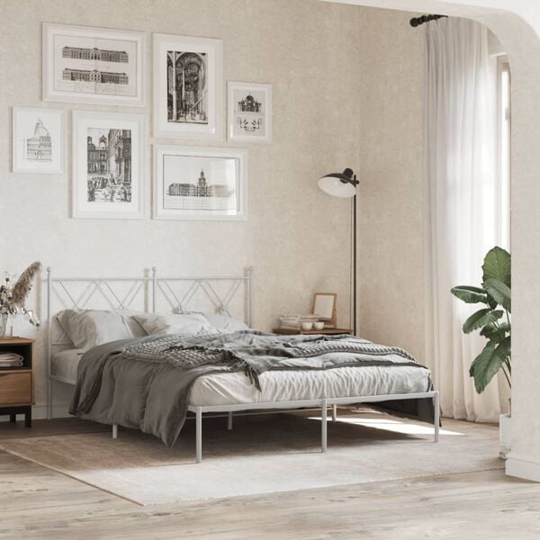 vidaXL Bedframe met hoofdbord metaal wit 135x190 cm