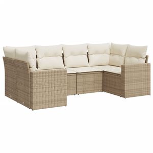 vidaXL 6-delige Loungeset met kussens poly rattan beige