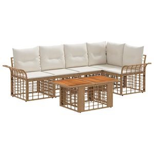vidaXL Tuinbankenset 6 st Natuurlijk en Cr&egrave;me Wit poly rattan