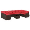 vidaXL 11-delige tuinbankset met kussens, bruin polyrotan