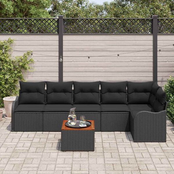 vidaXL Tuinbankenset met opslag 7 pcs Zwart poly rattan