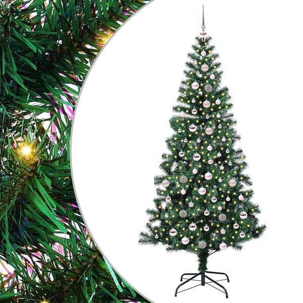 vidaXL Kunstmatig Voorverlicht Kerstboom Groen 240 cm PVC en Metaal