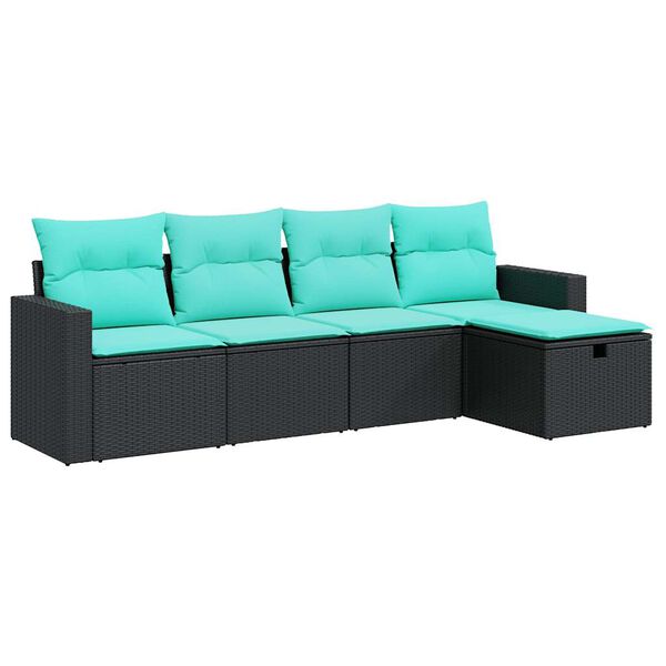 vidaXL 5-delige Loungeset met kussens poly rattan zwart