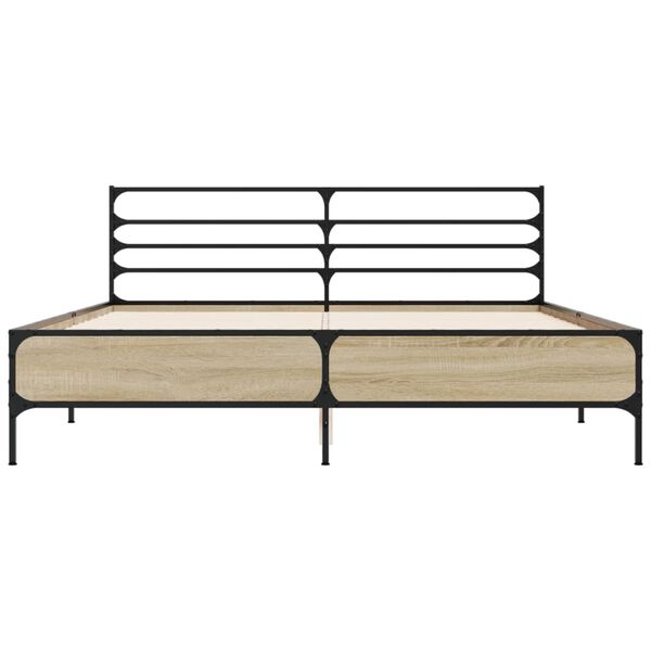 vidaXL Bedframe bewerkt hout metaal sonoma eikenkleurig 150x200 cm