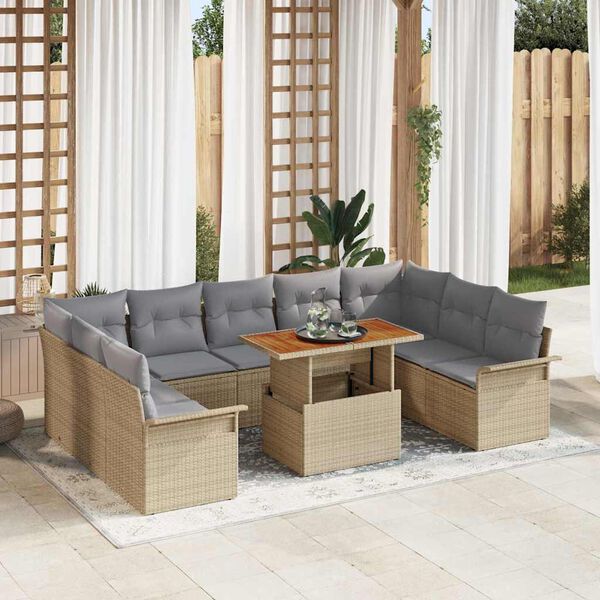 vidaXL Tuin Sofa Set met kussen 10 pcs beige en lichtgrijs
