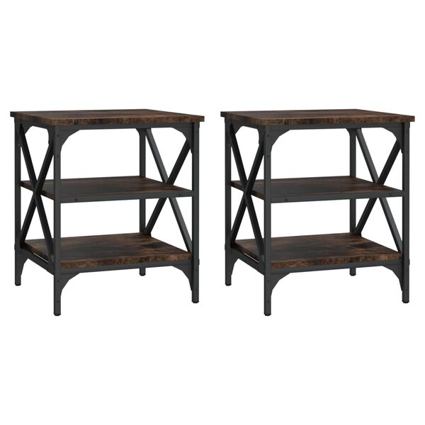 vidaXL Bijzettafels 2 st 40x42x50 cm bewerkt hout gerookt eikenkleurig