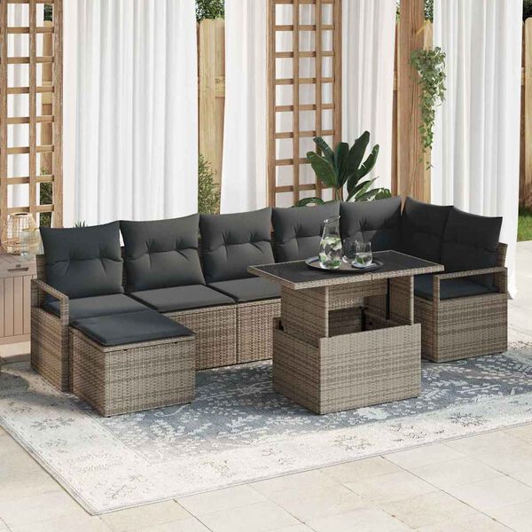 vidaXL Tuin Sofa Set met opslag 8 pcs Grijs Poly riet