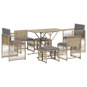 vidaXL 7-delige Tuinset met kussens poly rattan beige
