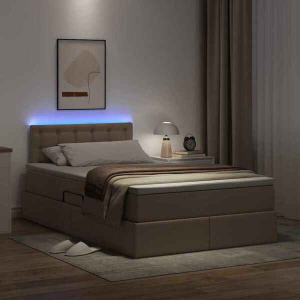 vidaXL Opbergbed met LED met matras Cappuccino 120 x 200 cm Nep Leer