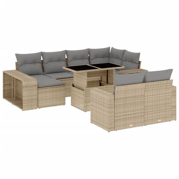 vidaXL 11-delige Tuinset met kussens poly rattan beige