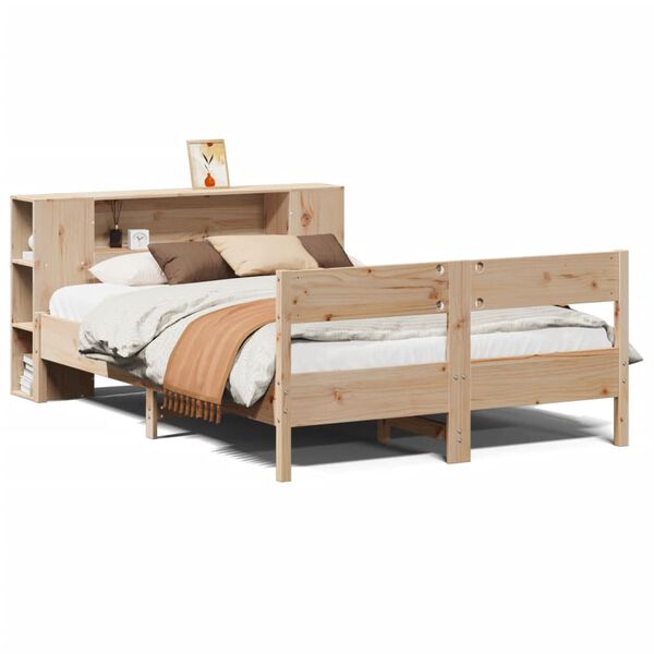 vidaXL Bed met boekenkast zonder matras massief grenenhout 135x190 cm