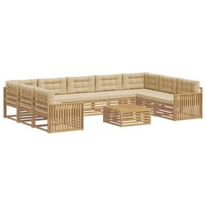 vidaXL Buiten bankenset 10 st Wit en Beige Massief Acaciahout
