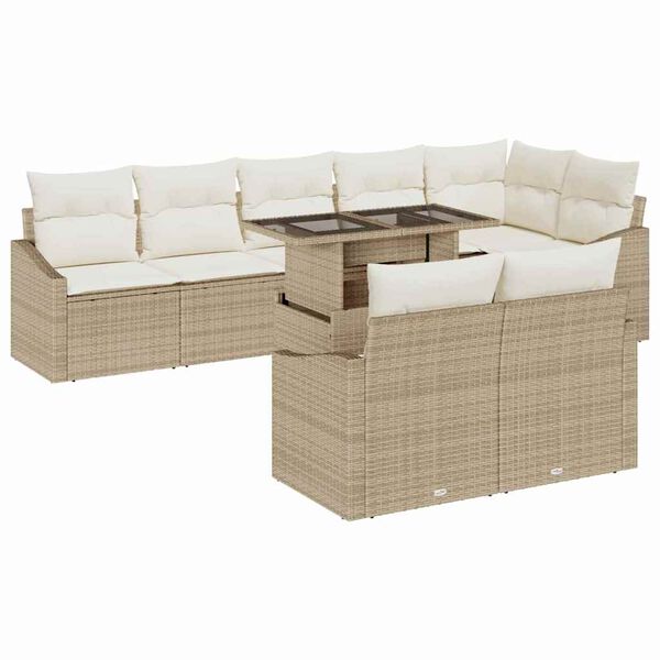 vidaXL Tuin Sofa Set met kussen met opslag 9 pcs beige en cr&egrave;mekleurig