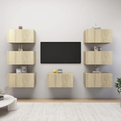 vidaXL Tv-meubelen 7 st 30,5x30x60 cm bewerkt hout sonoma eikenkleurig