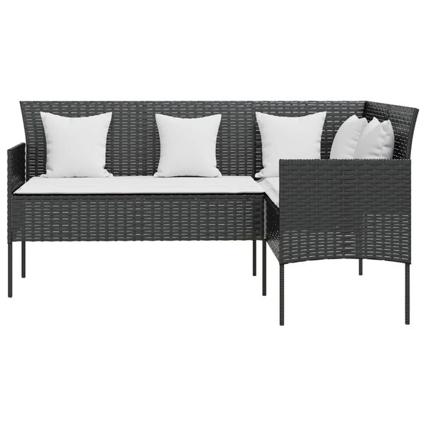vidaXL 5-delige Loungeset met kussens L-vormig poly rattan zwart