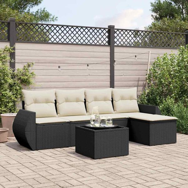 vidaXL 6-delige Loungeset met kussens poly rattan zwart