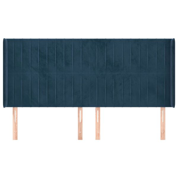 vidaXL Hoofdbord met randen 203x16x118/128 cm fluweel donkerblauw