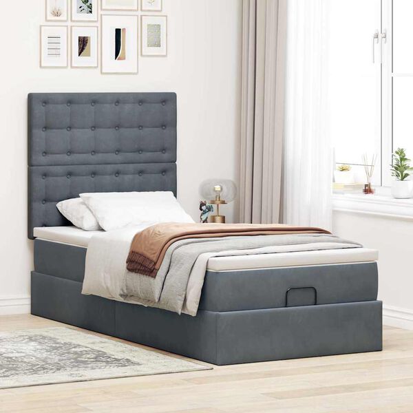 vidaXL Ottoman bed met matrassen 100x200cm fluweel donkergrijs