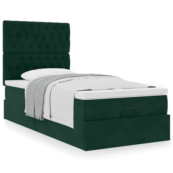 vidaXL Ottoman bed met matrassen 100x200cm fluweel donkergroen