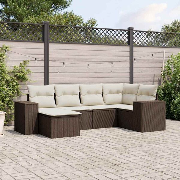 vidaXL 6-delige Loungeset met kussens poly rattan bruin