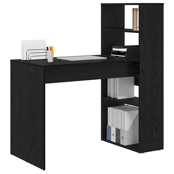 vidaXL Bureau met plank Zwart Eiken 113 x 54 x 120 cm Bewerkt hout