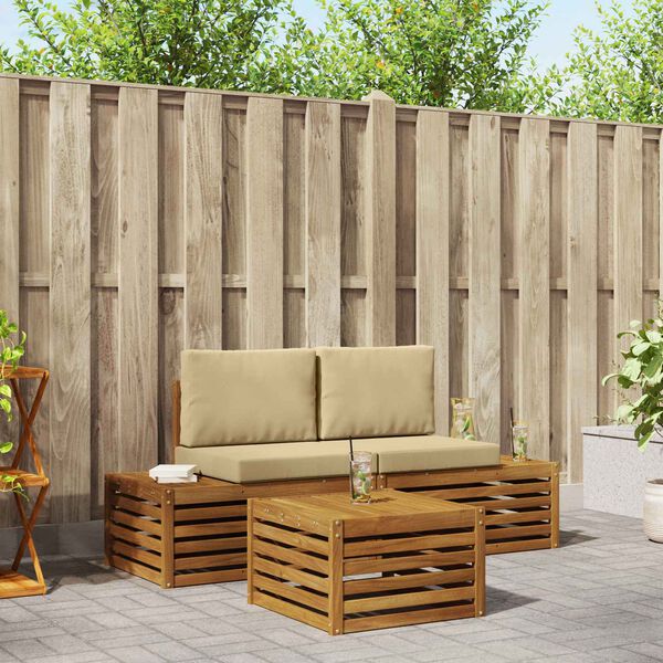 vidaXL Buiten bankenset met kussen 3 Stuk Natuurlijk en Beige